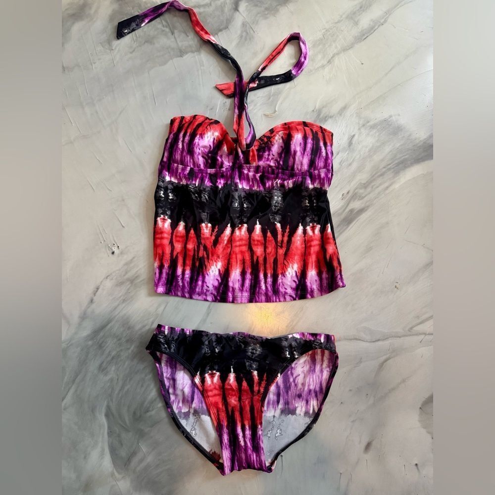 NWT New ISLAND ESCAPE Macys Tie Dye Bandini Tankini Red Purple Black White 6